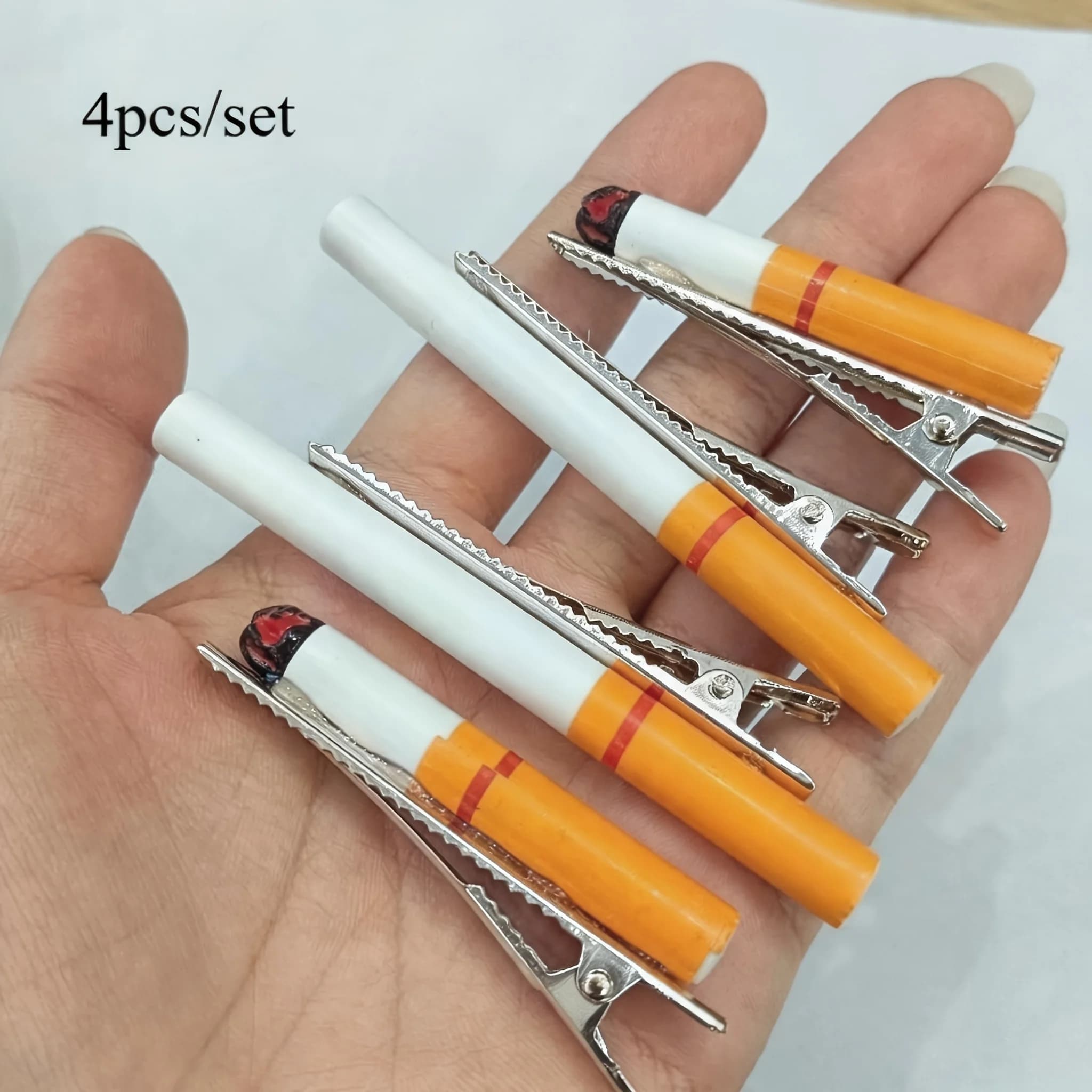 4Pcs Set Simulation Cigarette Shape Alligator Hair Clips Funny Novelty Hair Accessories for Theme Party Halloween Cosplay Daily