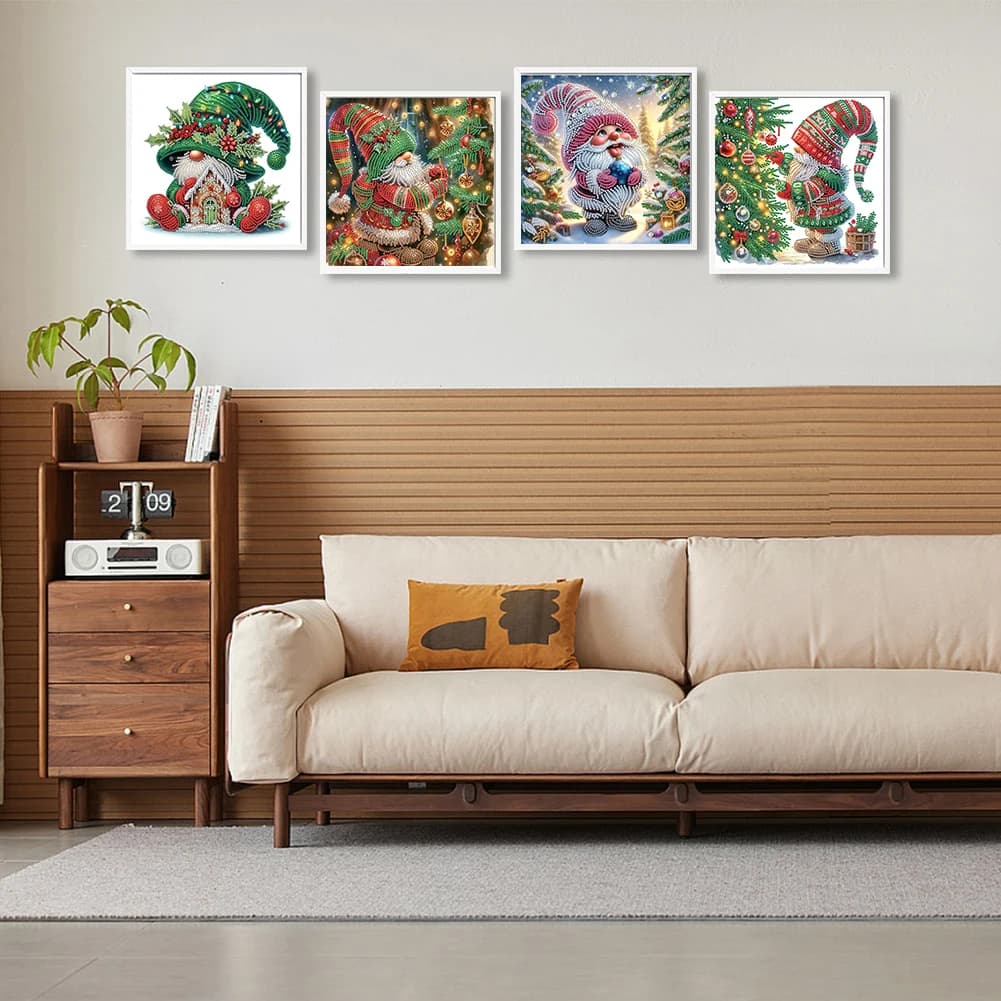 Kit Pittura Diamante 5D Fai da Te a Forma Speciale con Cristalli Parziali, 4 Pezzi 30x30cm, Tema Natalizio