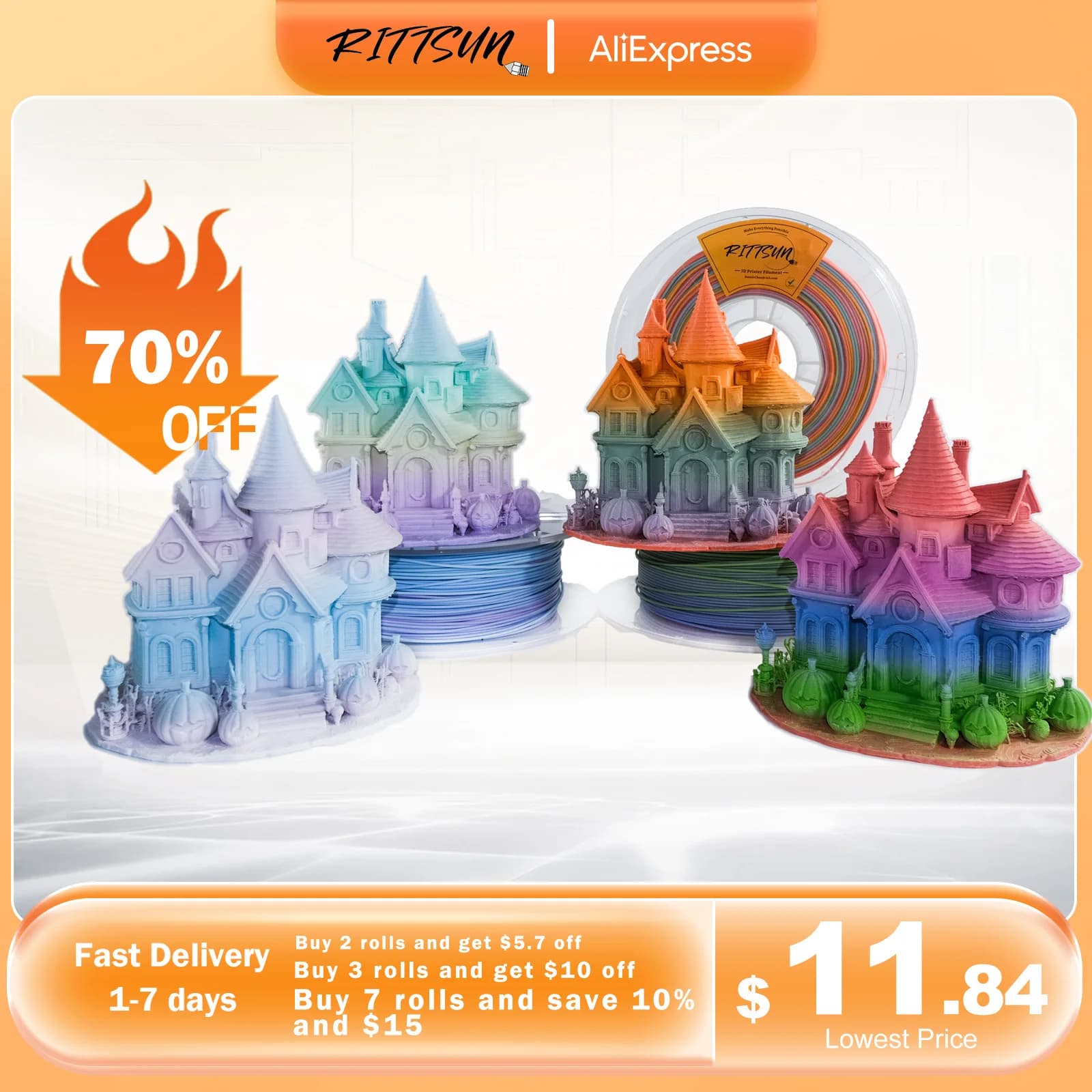 RITTSUN Matte Rainbow PLA 3D Printer Filament 1KG 1.75mm ± 0.03 High Quality FDM Printing Filament Fast Shipping