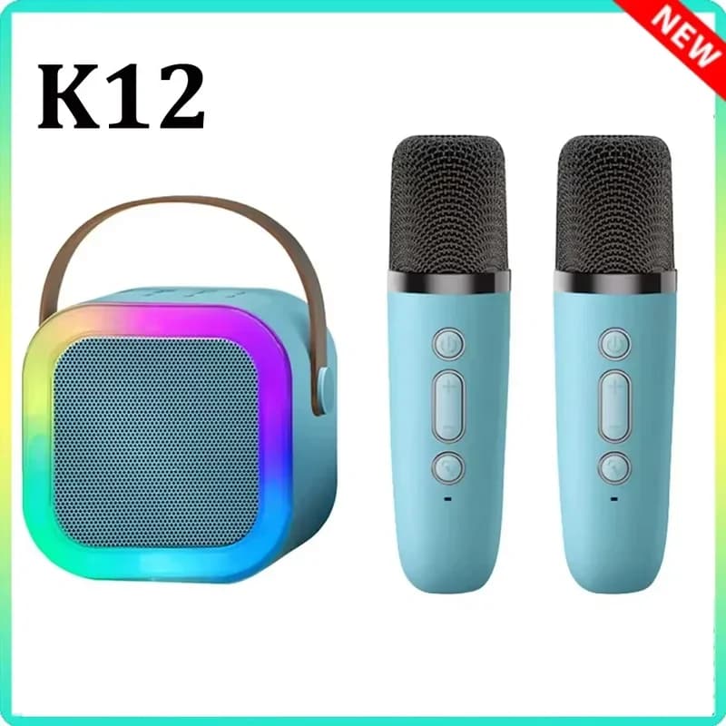 Altoparlante Bluetooth wireless RGB K12 con 2 microfoni Lettore musicale portatile multifunzione Macchina per karaoke per regali per la casa dei bambini