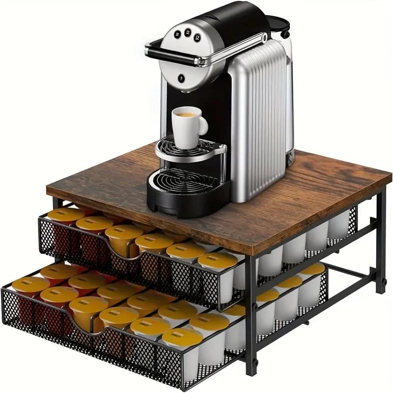 Brown Counter Coffee Pod Holder, K Cup Storage Drawer Holder, K Cup Capsule Storage Pod Storage Box, Coffee Site Capsule Storage With Sliding Basket