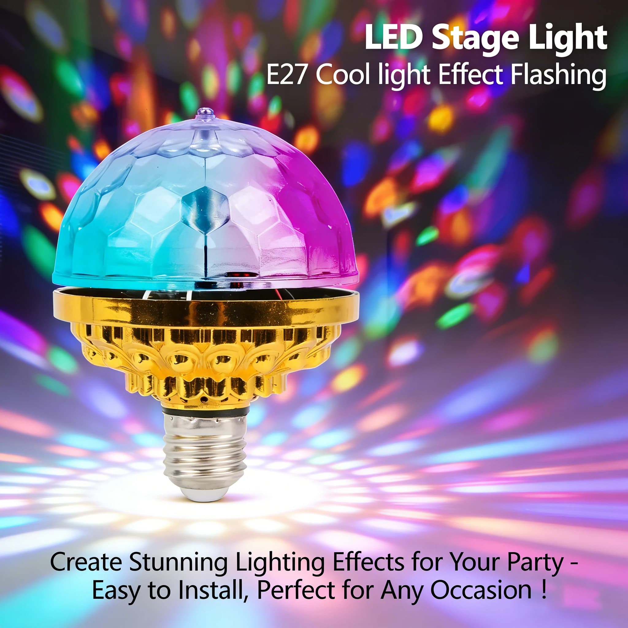 Luce da palcoscenico automatica E27 colorata con rotazione a 360° per atmosfera ° Lampada LED a sfera magica, luce notturna per DJ, discoteca, bar, luce ambientale