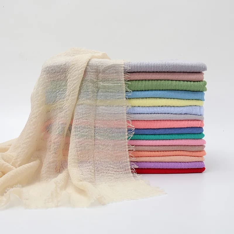 Monochrome scarf/Foulard in Cotton Popular and Trendy Plyssettate, Versatile, Simple, Cotton and Linen with Arricized Edge