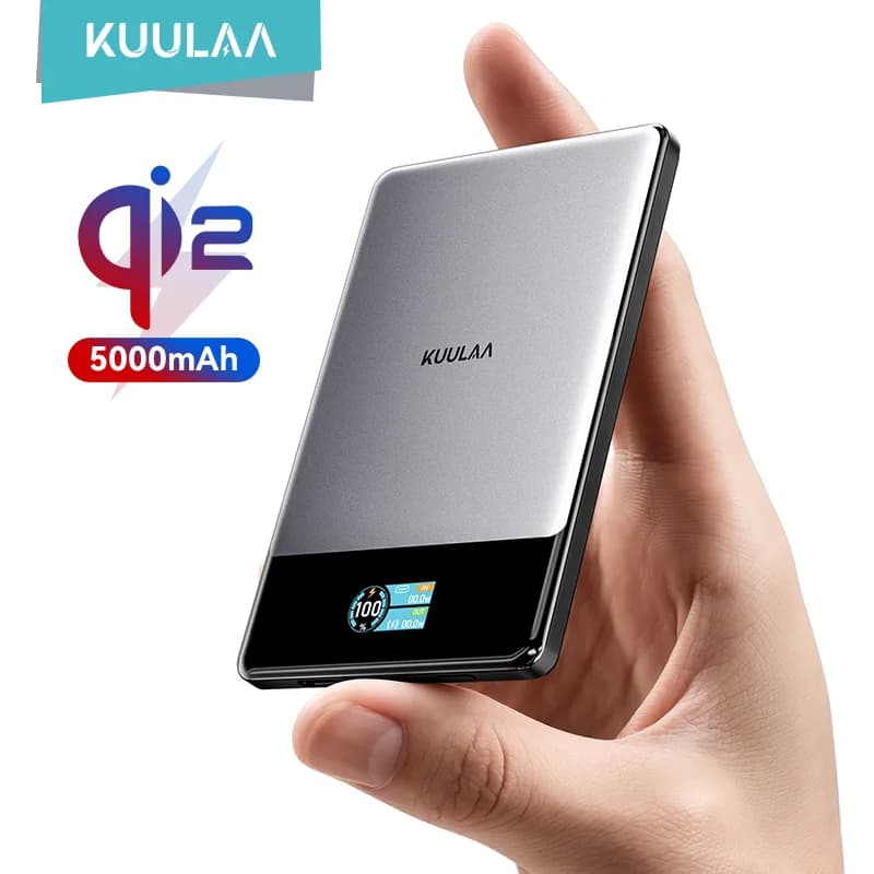 KUULAA Power Bank Magnetic Qi2 5000mAh Wireless Charging 15W Charging Cabil 22.5W Qi2 Certificate for iPhone 17 16 15 14 13 Pro Max