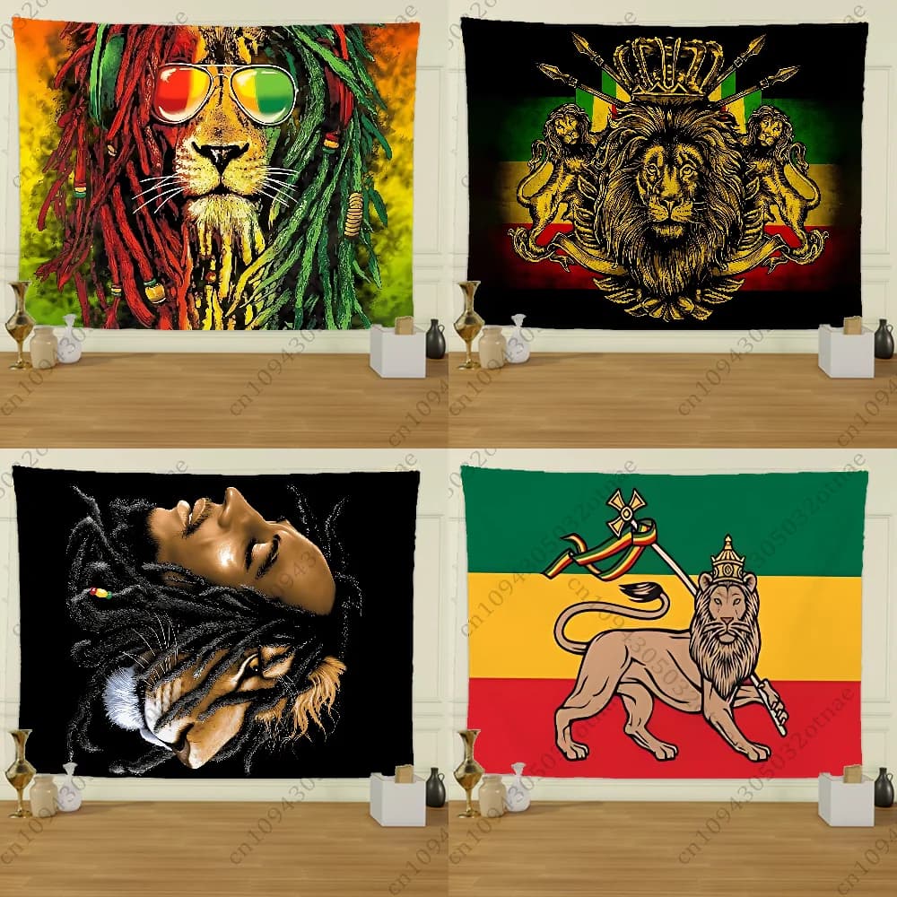 Rastafari Lion Head Bob Tapestry Flag Creative Pattern Photo Living Room Wall Art Tapestry Decor Party Outdoor Decorate Banners