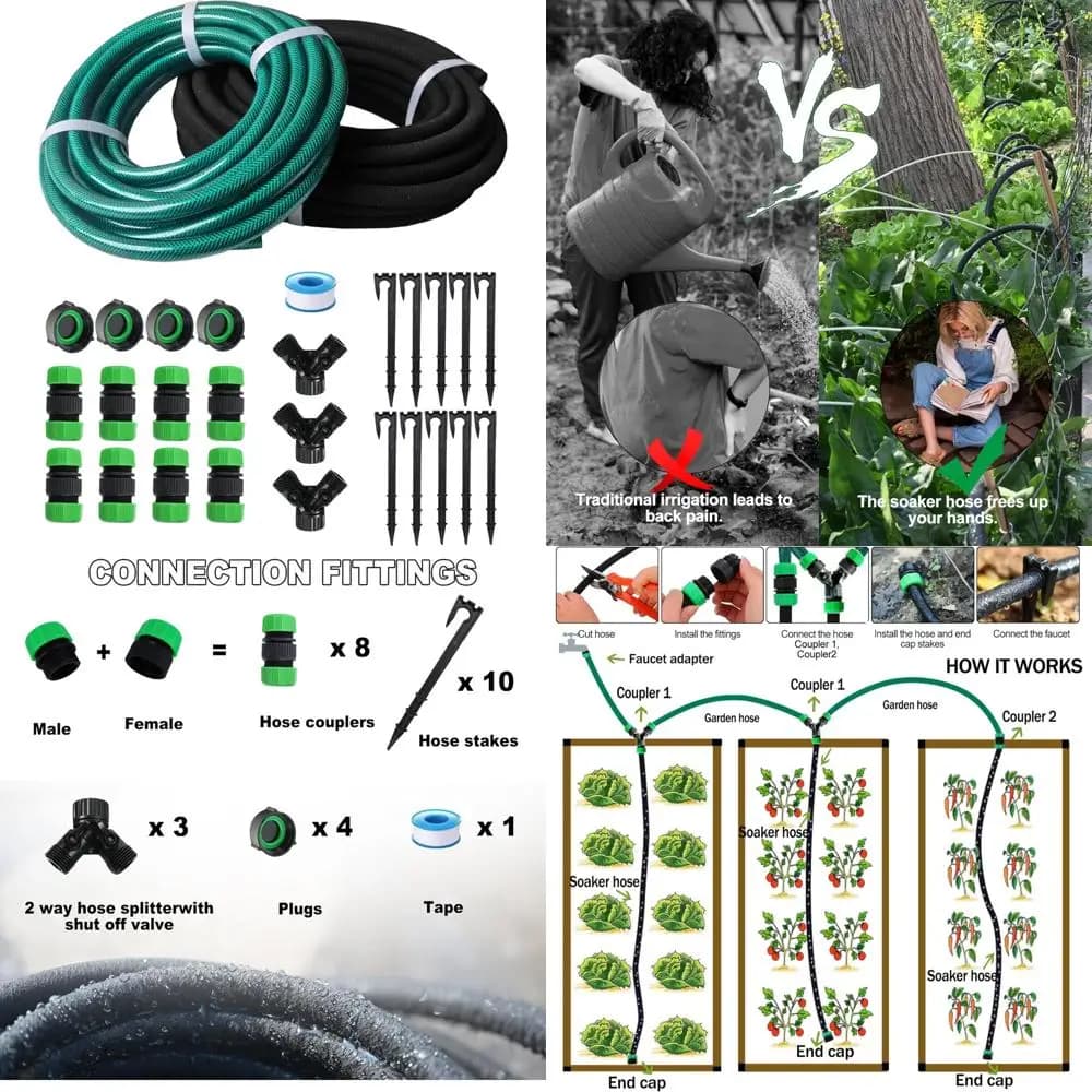 Flexible system with 75-foot hose with 50-foot garden hose for efficient irrigation and water conservation