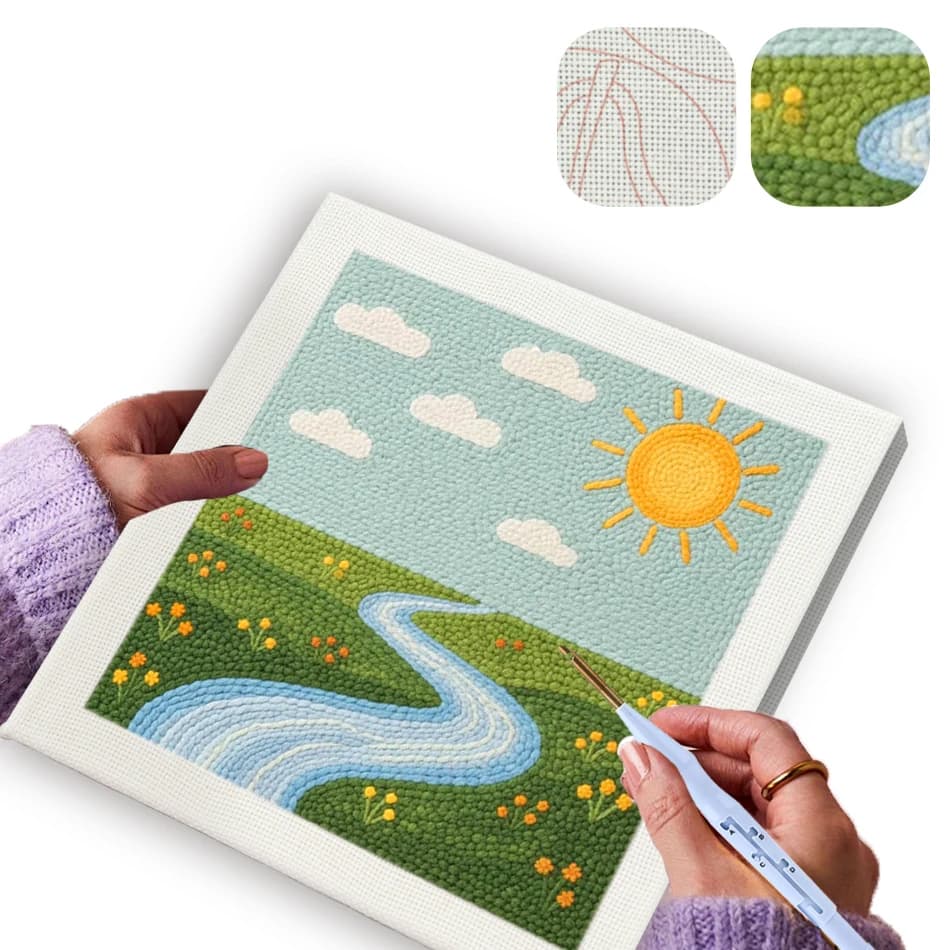 GATYZTORY Embroidery Punch Needle Kit Stitching Tool Set Magic Embroidery Needle Pen landscape set crafts diy Sewing Wall art