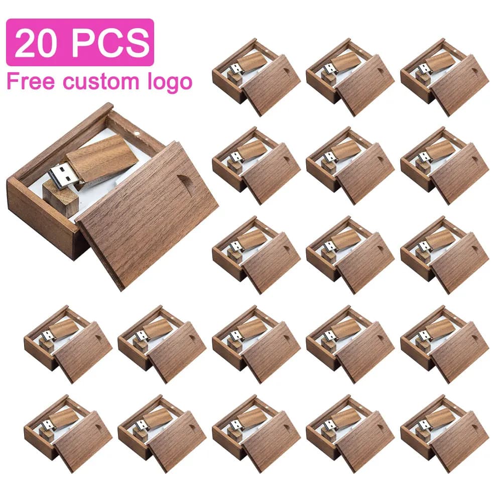20PCS/LOT Pen drive USB 2.0 in legno di acero da 128 GB con LOGO GRATUITO, Pen drive da 64 GB con scatola, Memory Stick, regalo aziendale creativo 4G