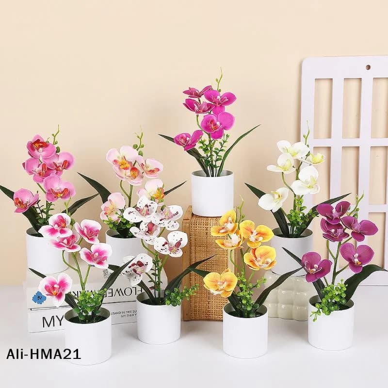 5 Piante di Phalaenopsis Simulate in Vaso per Decorazione Casa e Ufficio, Piccole Piante in Vaso, Bonsai Finti, Piante Verdi