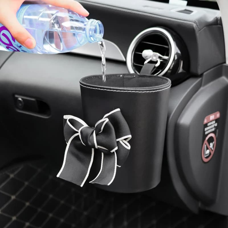 Cestino per auto impermeabile con fiocco, per poggiatesta sedile posteriore, mini organizer per bocchetta dell'aria auto, sacchetto per rifiuti e contenitore per immondizia
