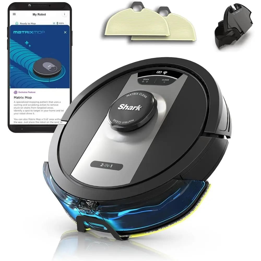 Robot Aspirapolvere e Lavapavimenti 2-in-1, Ideale per Peli di Animali, Tappeti, Pavimenti Duri, con Controllo Vocale, Nero/Argento (Ricondizionato)
