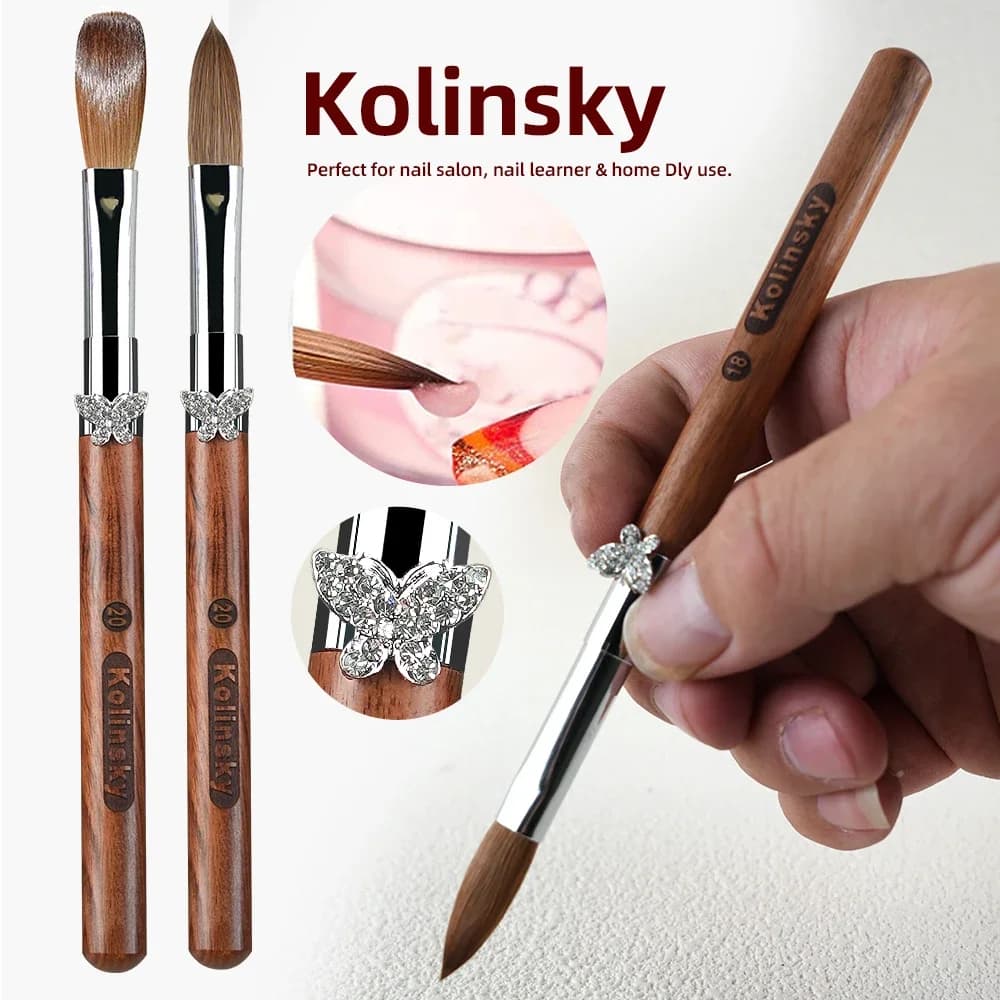 Kolinsky Pennello per unghie acrilico Legno di sandalo Manico a farfalla Gel UV ondulato Penna per intaglio Pennello Polvere liquida Disegno per unghie fai da te 2-20