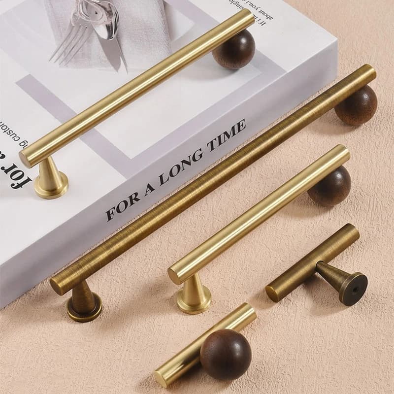 Maniglie per Mobili in Legno di Noce e Ottone Stile Francese, Maniglie Oro/Bronzo per Armadi e Cassetti, Accessori per Mobili da Cucina