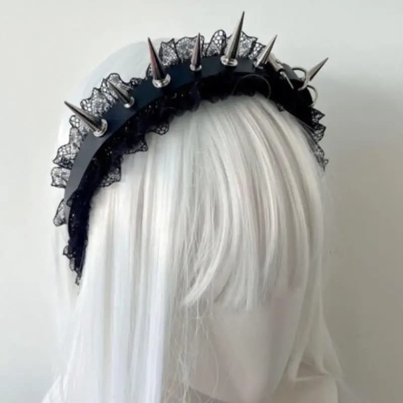 Fascia per capelli gotica punk in pizzo con rivetti, accessorio per cosplay, stile gotico, per donna
