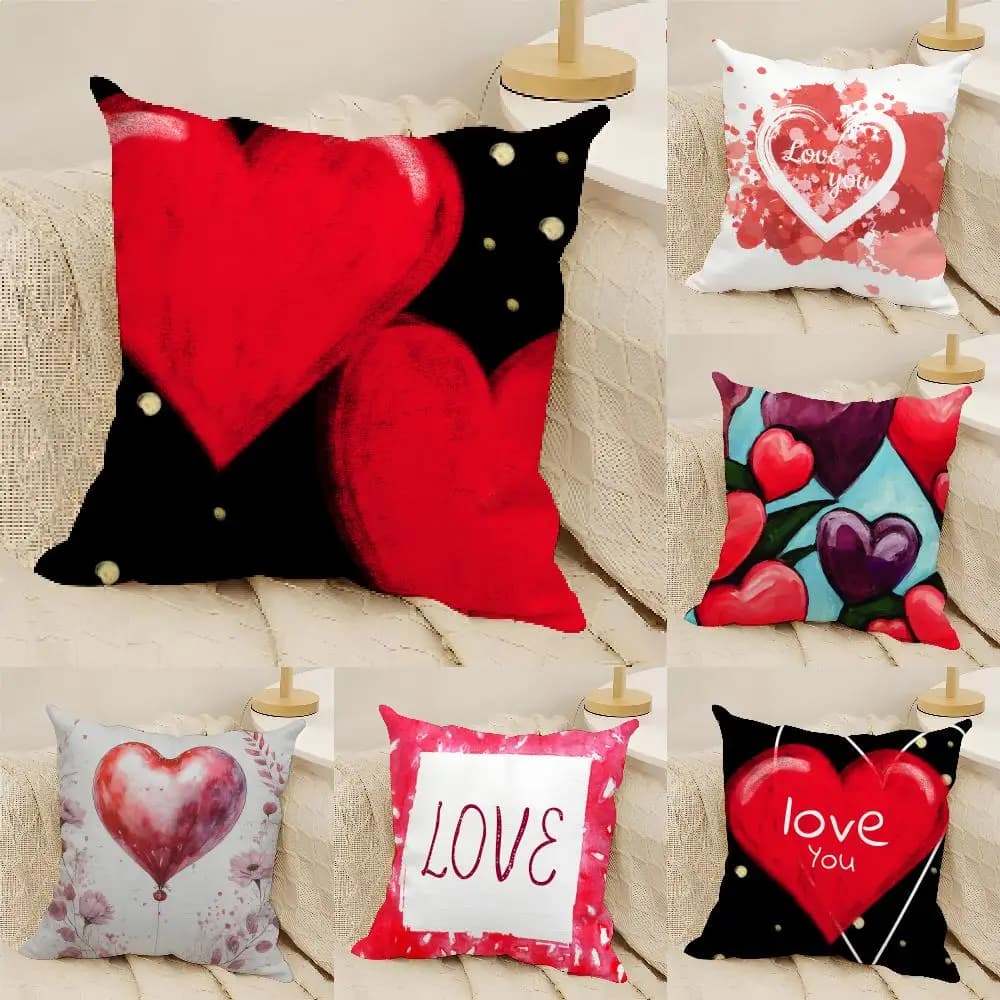 Federa per cuscino con cuore rosso di San Valentino, in lino naturale, stampa fronte-retro, decorazione per divano e casa