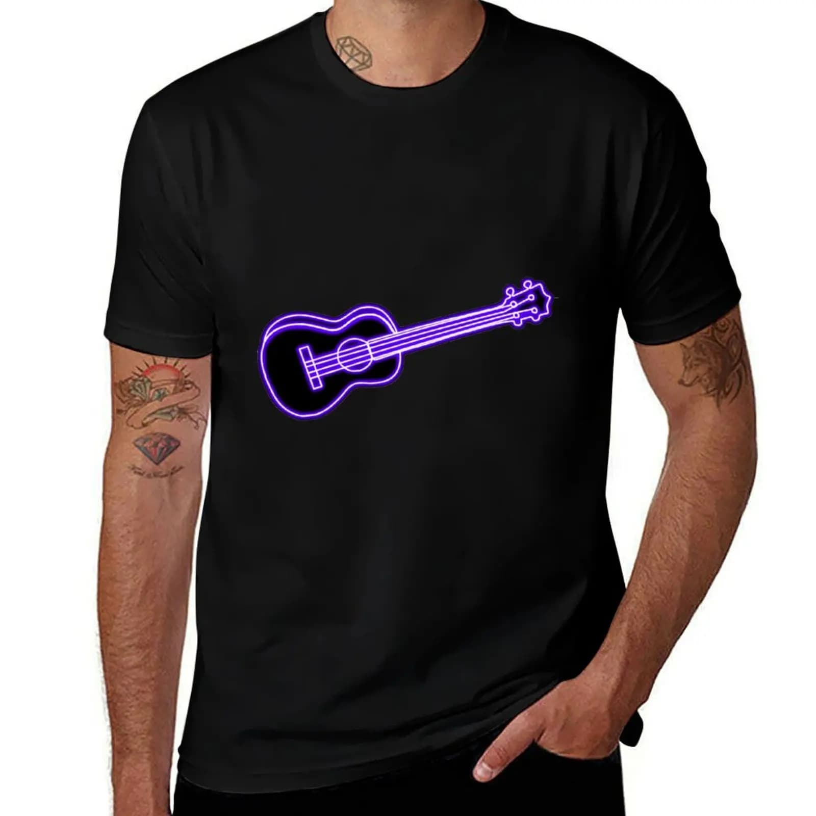 Neon Purple Ukulele T-Shirt Odor Resistant Short Sleeve Top T-Shirt