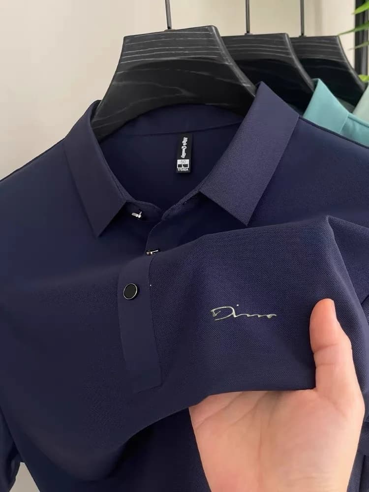Summer New High-Quality Ice Silk Fabric Comfortable Polo Shirt Fashionable High-End Mens Exquisite Badge Breathable Short Sleeve