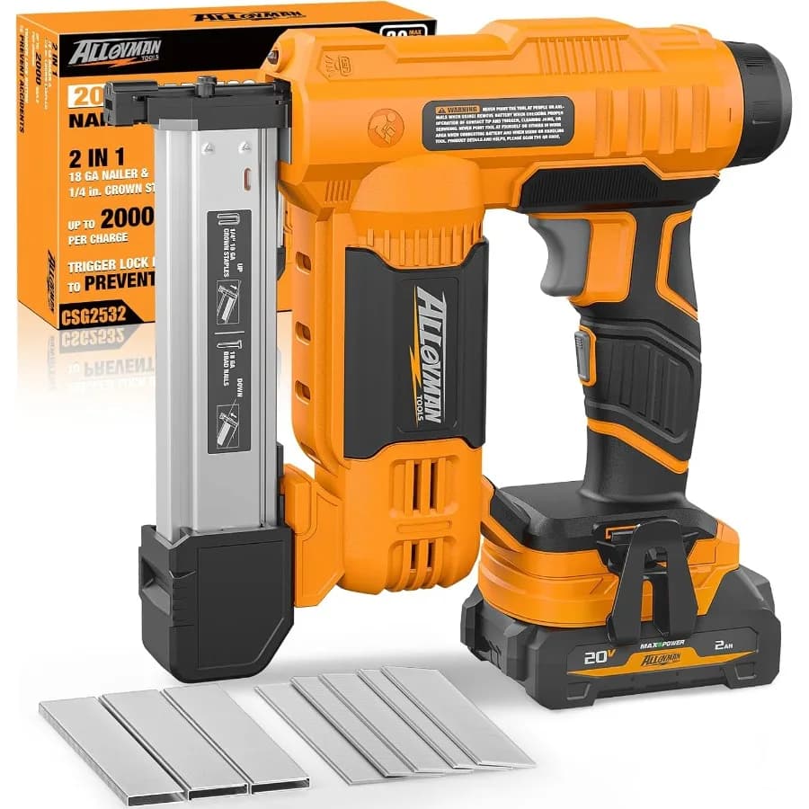 Chiodatrice Brad Cordless 2 in 1 e cucitrice elettrica con batteria da 2,0 Ah e caricabatterie Include 1000 chiodi e graffette da 500 pezzi ideali
