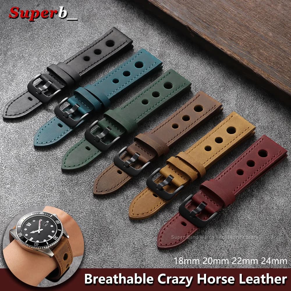 Vintage Genuine Leather Watch Band 18mm 20mm 22mm 24mm Soft Watch Bracelet for Men Women Brown Black Red Blue Straps Accessories
