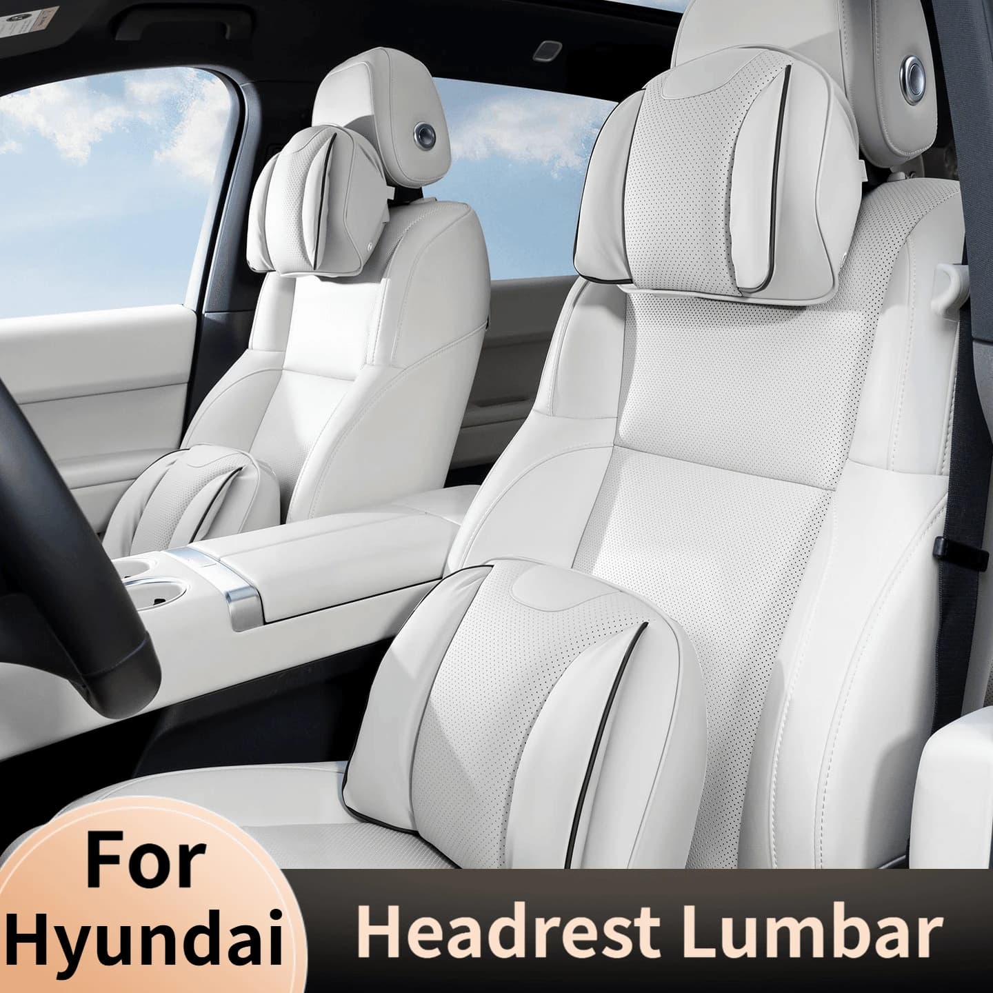Leather Headrest Lumbar Support Set for Hyundai Tucson Elantra Avante Santa Fe Palisade IONIQ 5 IONIQ 6 Sonata Car Neck Pillows