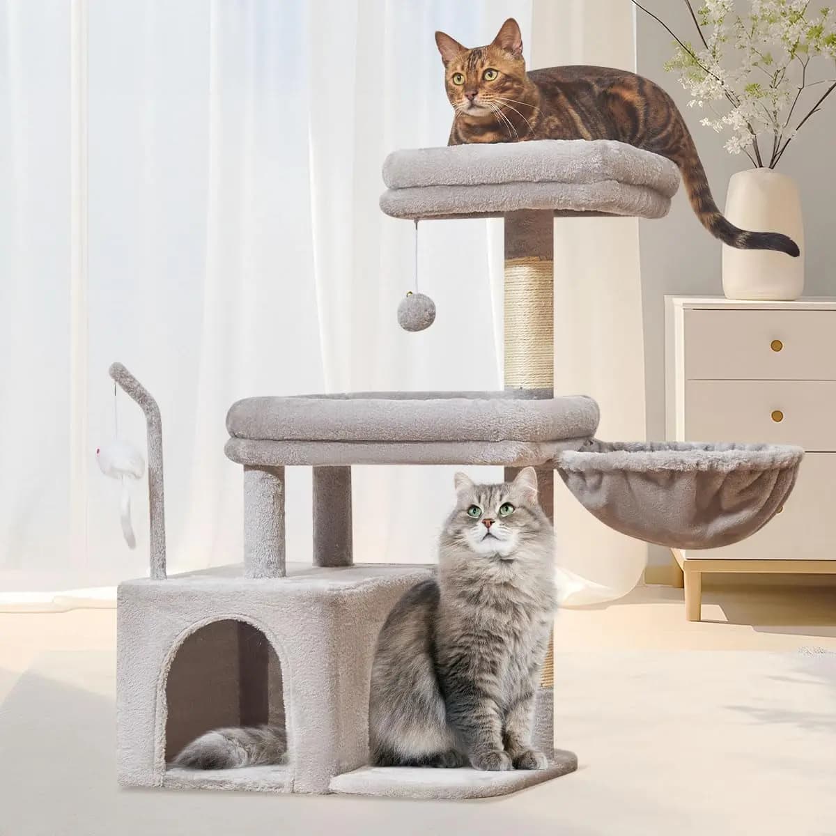 Albero per Gatti, Torre per Gatti da Interno da 82 cm, Cuccia per Gatti con Ampia Piattaforma e Grotta Spaziosa