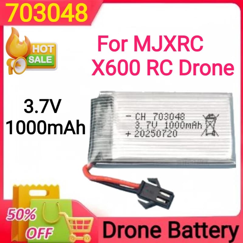 Batteria Lipo 3.7V 1000mAh 25C 703048 con spina JST/SM/aria per drone MJXRC X600 RC
