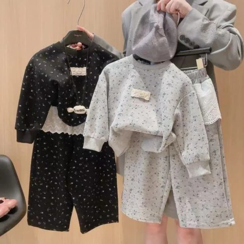 Spring and Autumn Girls' Floral Hoodie Two piece Set New Fashionable Children's Leisure Clothes Set