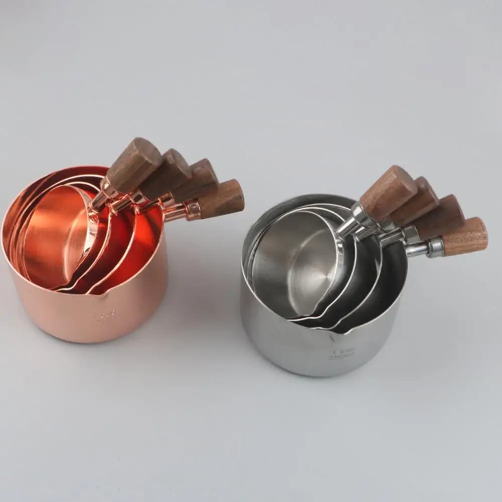 Cucchiaio dosatore in acciaio inossidabile per frutta secca con beccuccio, mini pentola scaldaburro con manico in legno, colore rosa, per salse