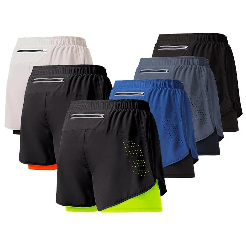 Men's Running Shorts Black Double Layer Drying Shorts Men's Shorts New Short bodybuilding pants for sports training