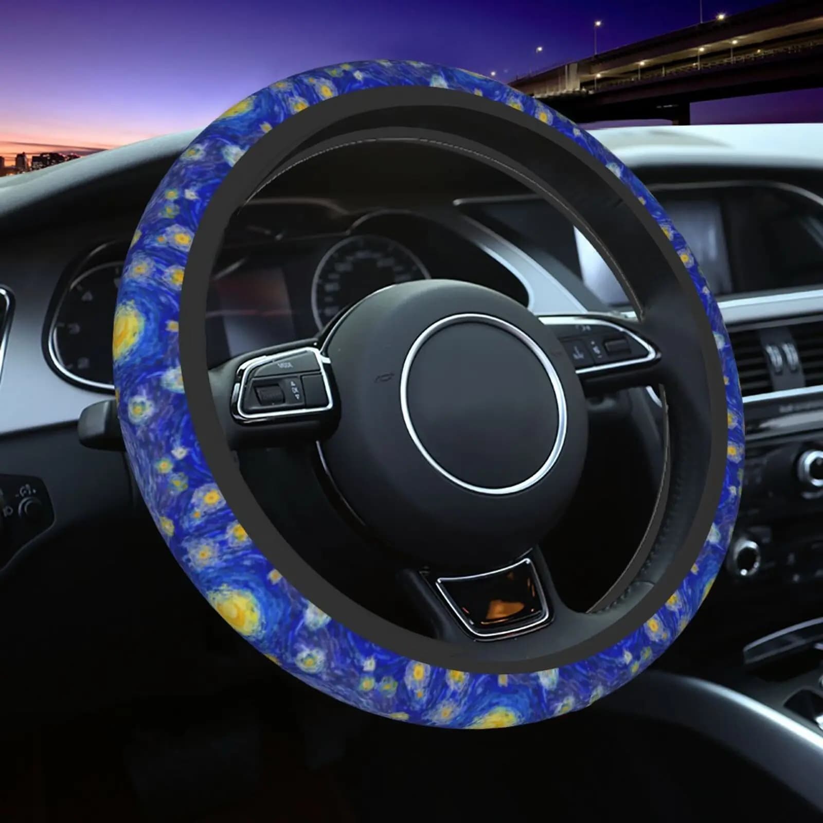 Coprivolante Scottish Terrier Van Gogh Notte stellata per donna Accessori per coprivolante antiscivolo per auto unisex