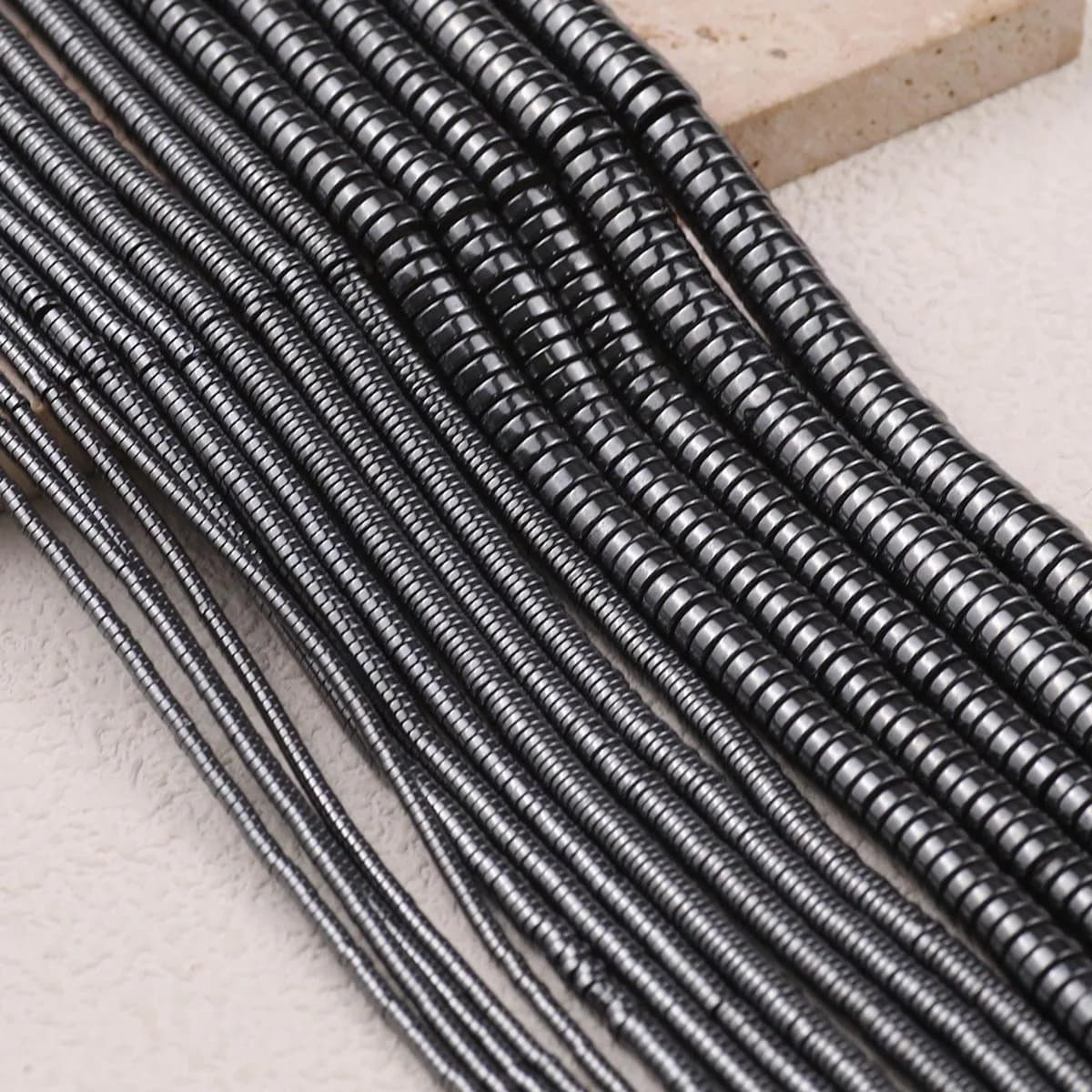 Flat Cylinder Natural Black Hematite Stone Spacers Loose Beads For Jewelry Making Bracelets Necklace DIY Accessories 2/3/4/6/8MM