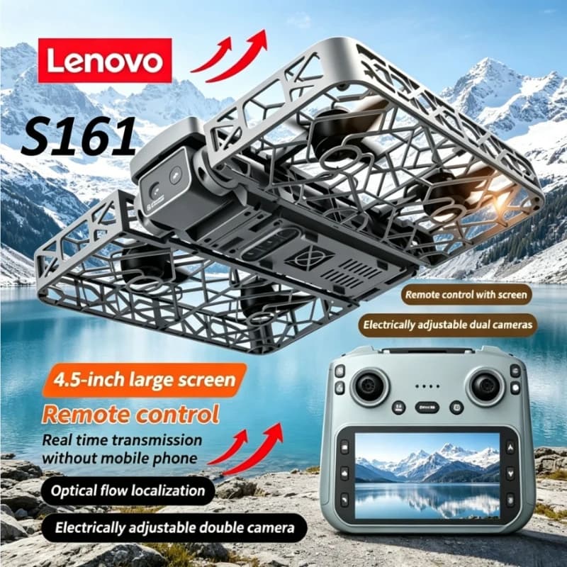 Lenovo S161 MAX Brushless Foldable Drone with Humanoid Tracking, Gesture Photo, Video Recording and Headless Mode RC Quadcopter