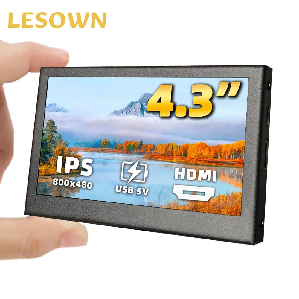 "LESOWN Display Mini HDMI da 4,3 pollici USB 800×480 IPS Schermo portatile Raspberry Pi Monitor aggiuntivo per Raspberry Pi Windows Lapto
