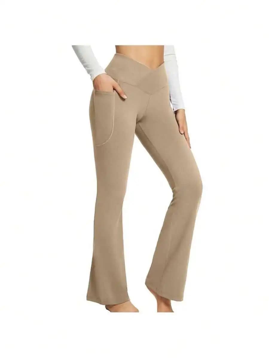 Pantaloni Yoga a Vita Alta da Donna con Tasche, Comodi Leggings a Gamba Incrociata