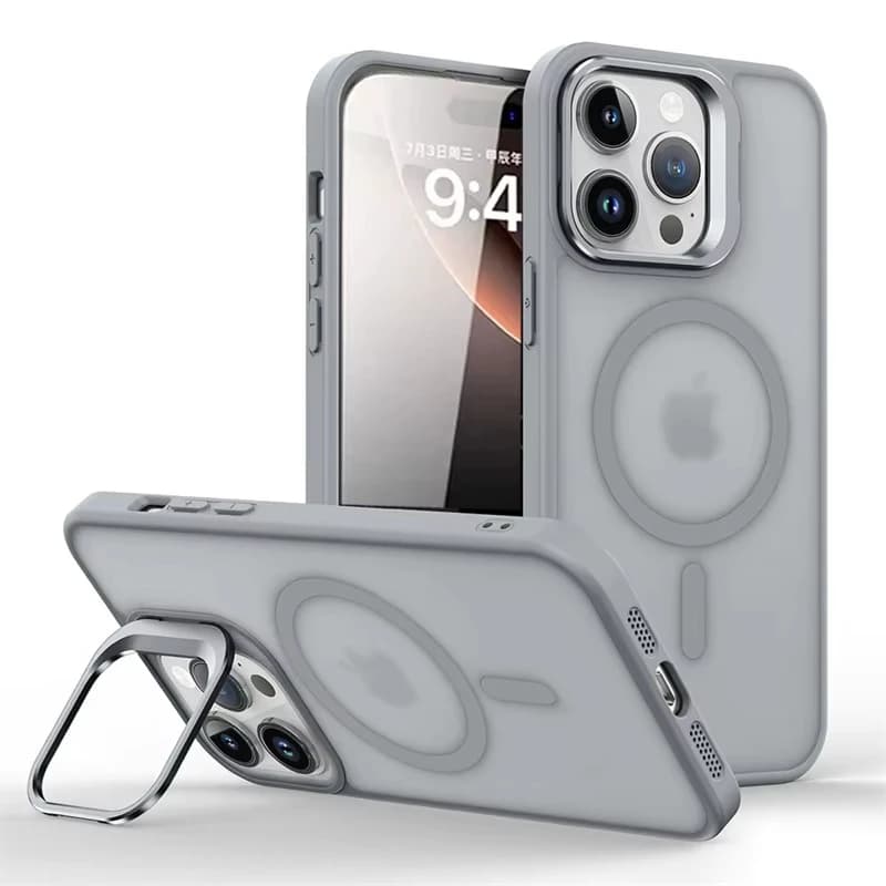 Matte Holder Phone Case For iPhone 17 Pro Max 16 11 12 13 15 Pro Max Mini 16 15 14 Plus Wireless Charging Case For Magsafe Cover