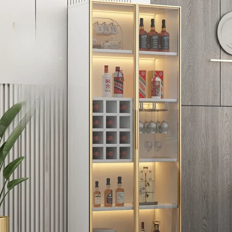 Vetrine per Vini da Soggiorno, Mobili Bar Moderni di Lusso con Parete in Vetro, Armadietti Portavino QF50JG