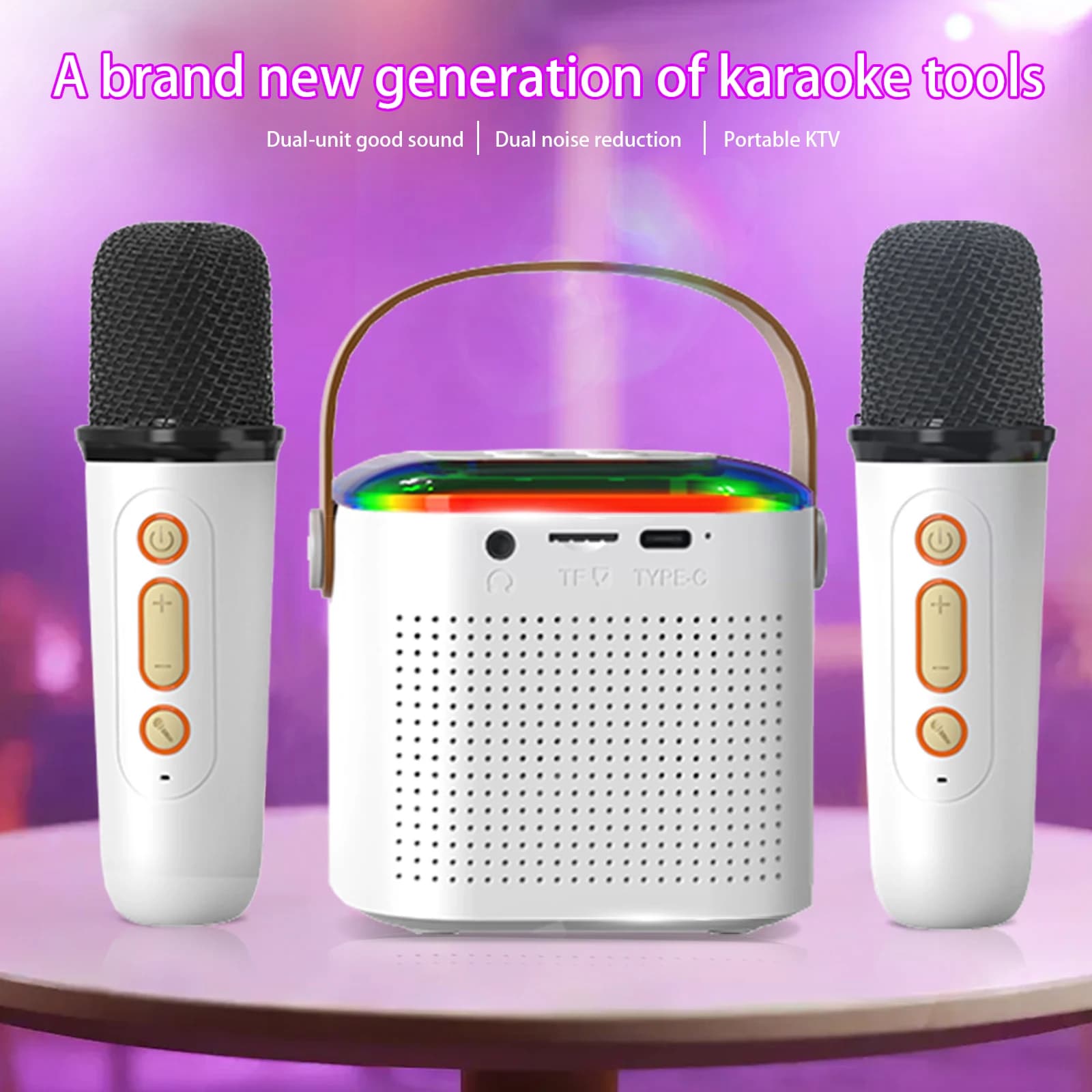 Bluetooth Karaoke Machine Portable 5.3 PA Speaker System with 1-2 Wireless Microphones Home Family Singing Children's Gifts