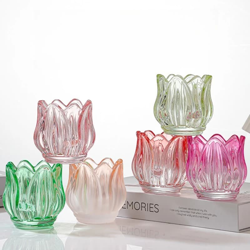 Glass Tulip Candle Cup, Atmosphere Decoration, Photo Prop, Candlestick, Lotus-shaped Candlestick, Candle Utensils