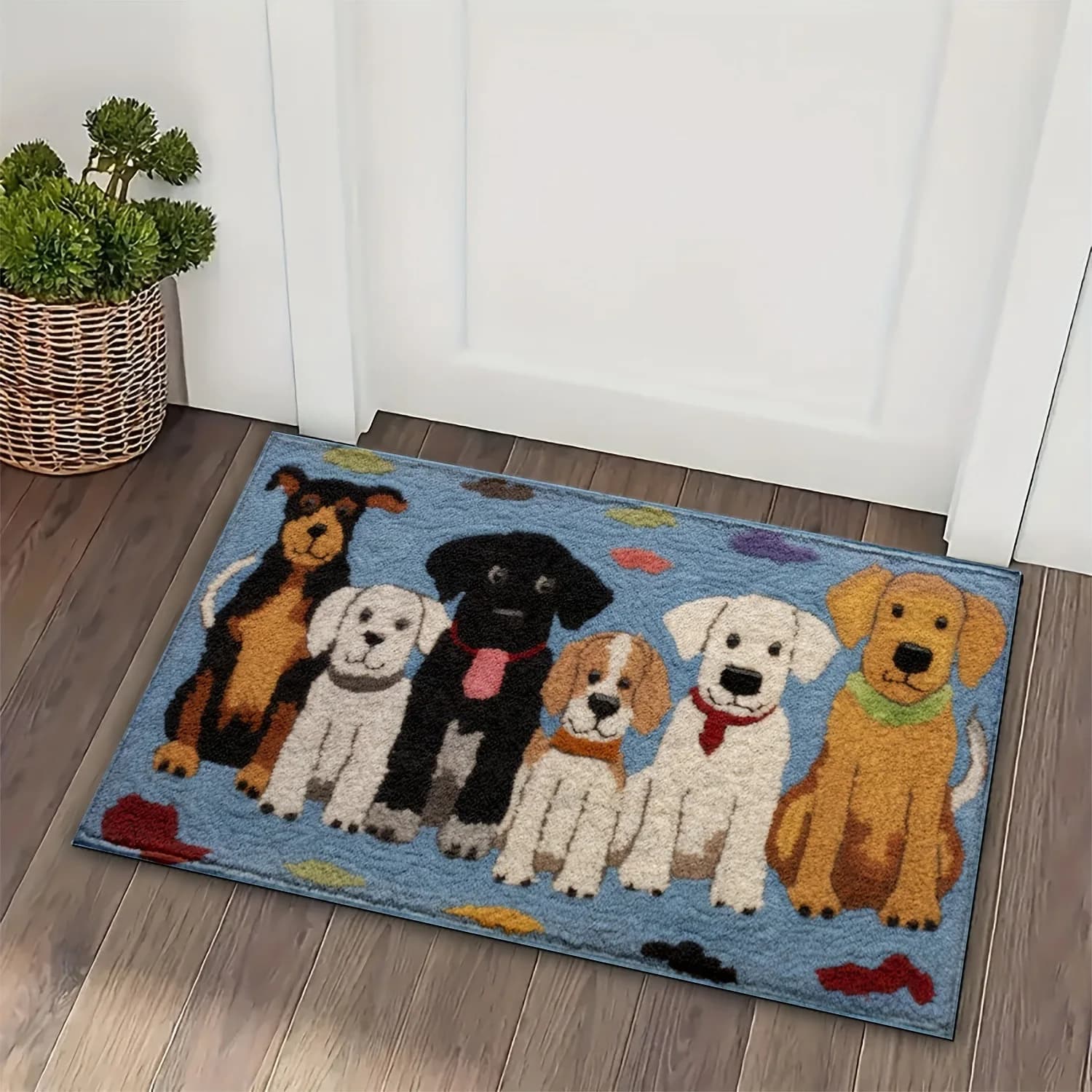 VIKAMA Door Mat with Cartoon Dog Design, Cute Rectangular Mat for Pet Style, Dirty Resistant, For Home Decoration
