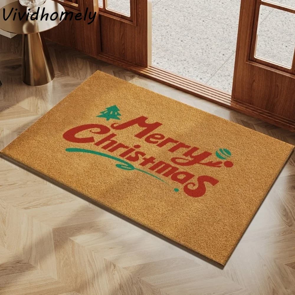 Anti-Slip Christmas Floor Mat Cartoon Pattern Scratch Resistant Christmas Tree Pattern Entrance Carpet Thicken Wear Resistant