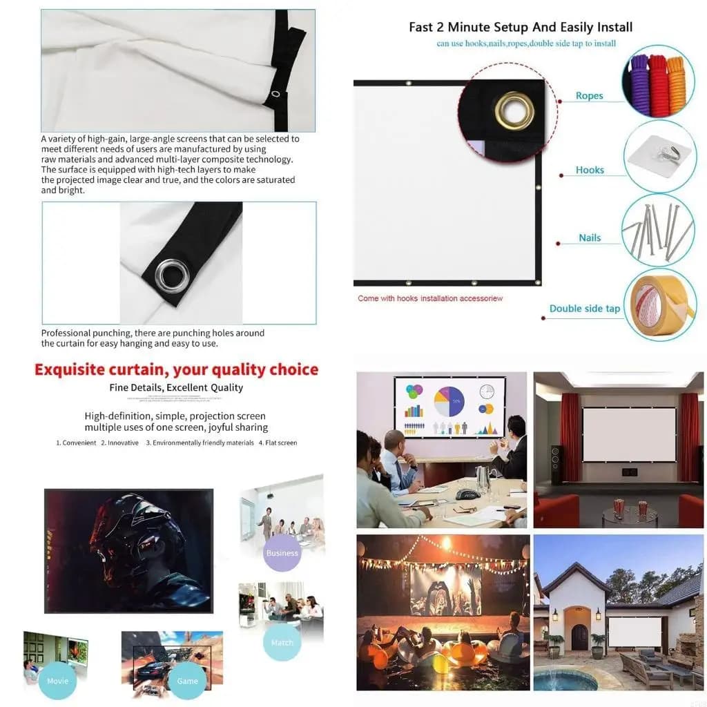 Projector Screen 150 inch Foldable Anti-Crease Portable Projection Movies Screen
