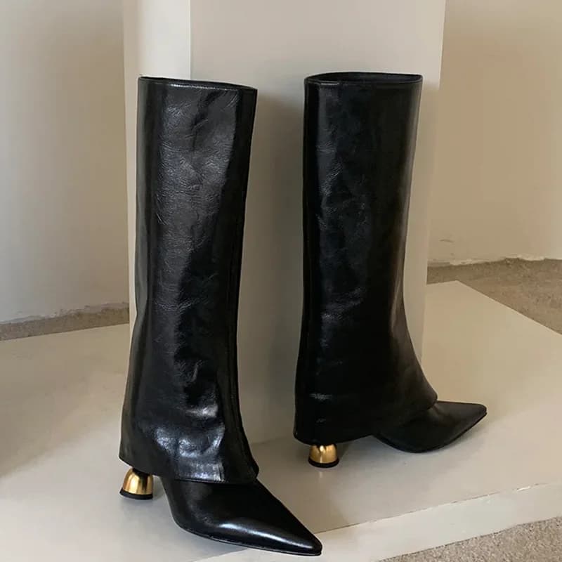 Designer Wine Glasses Woman Knight Boot Fashion Slip On Long Booties botas de inverno feminina