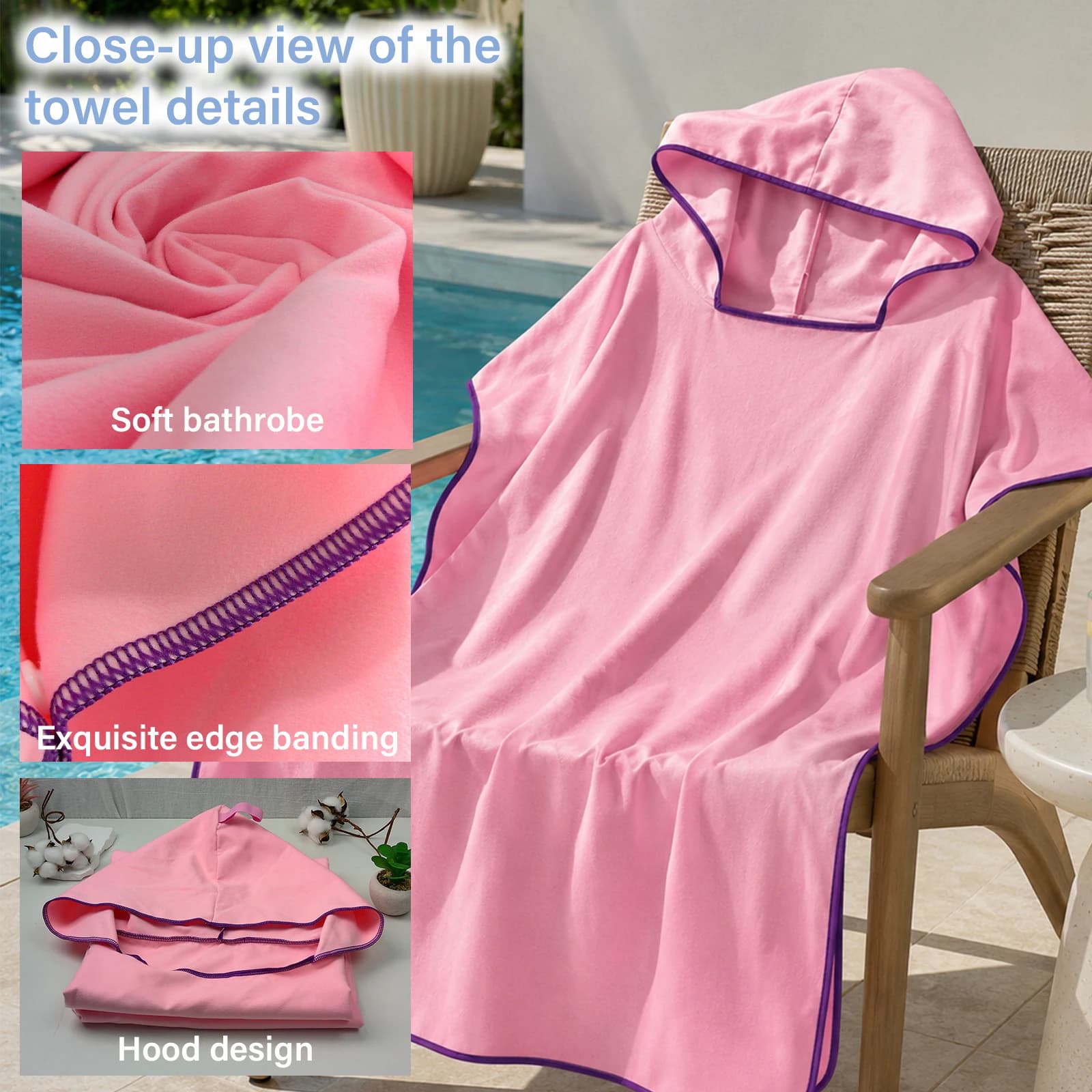 90x110cm Hooded Swim Changing Robe Quick-Dry Beach Poncho with Pocket Portable Soft Bath Cover for Surfing Pool Beach Holiday