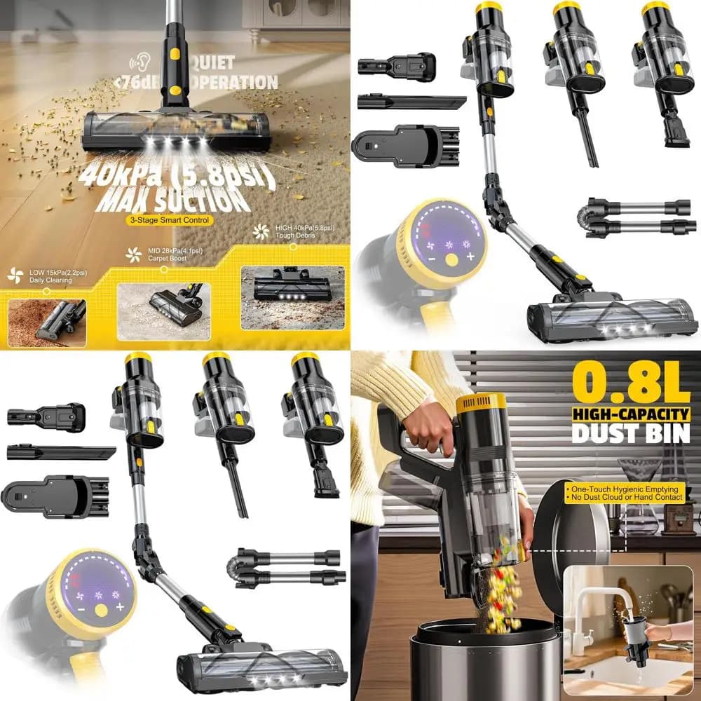 Aspirapolvere Compatibile 20V 350W, Potenza di Aspirazione 40kPa, 180 ° Flexi-Wand, contenitore per la polvere doppio da 0,8 litri, spazzola per pavimenti con LED per legno duro e moquette (Ba