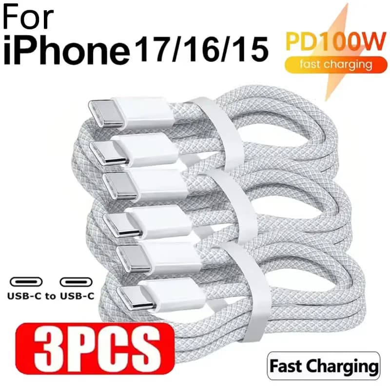USB C cable to USB C from 3 pieces, 100W, for fast charging, supports fast charging for iPhone 16, 15, Samsung, Xiaomi, Huawei etc.