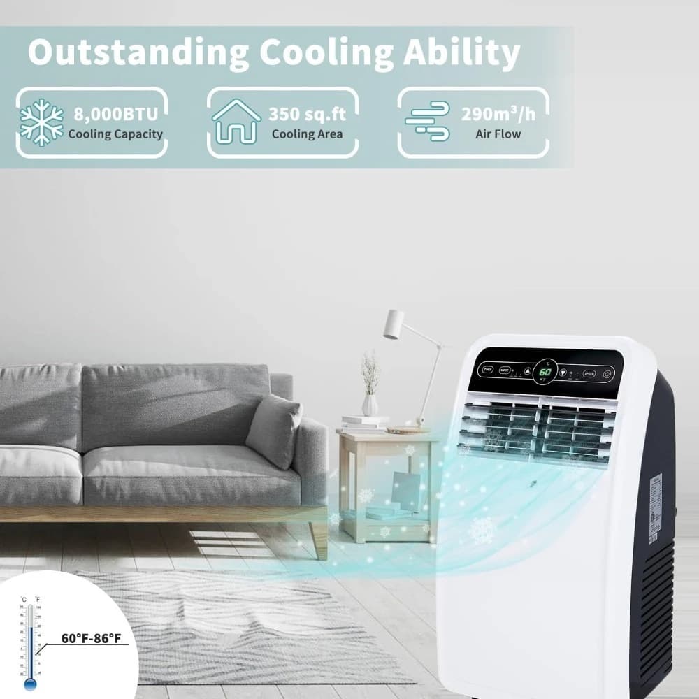Mobili da giardino - Condizionatore d'aria portatile da 8000 BTU, ventilatore rinfrescante e deumidificatore 3 in 1, per ambienti fino a 350 piedi quadrati