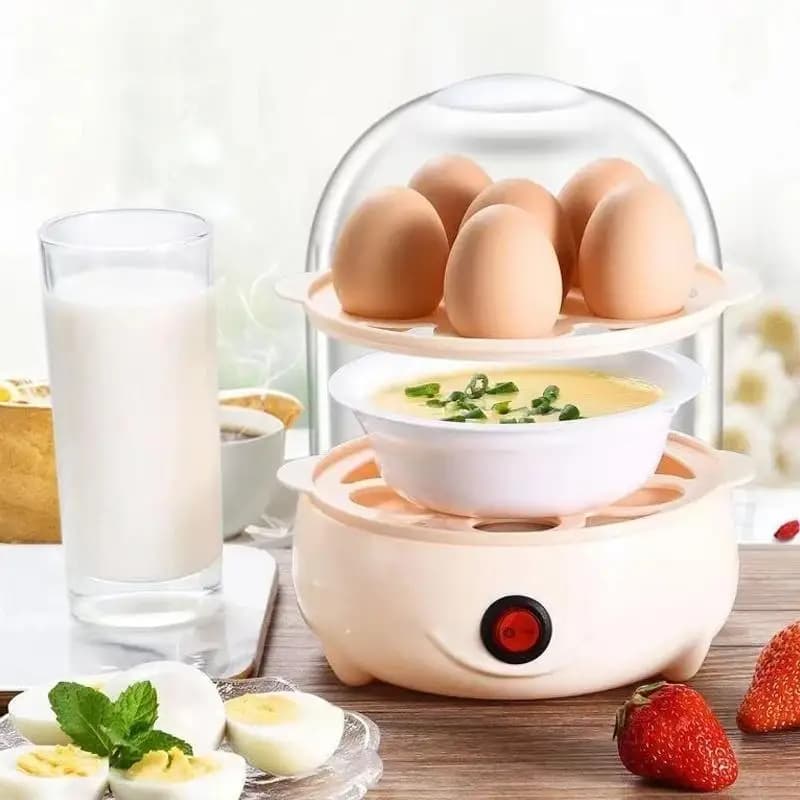 Cuociuova elettrico multifunzionale, vaporiera per uova a doppio strato e bracconiere per cucinare la colazione in cucina
