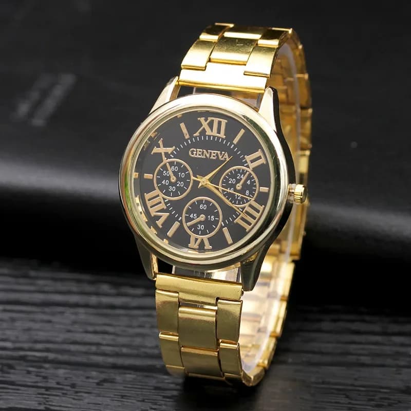 Orologio da Polso Casual da Uomo in Acciaio Inossidabile Dorato con 3 Quadranti, Movimento al Quarzo, Resistente all'Acqua