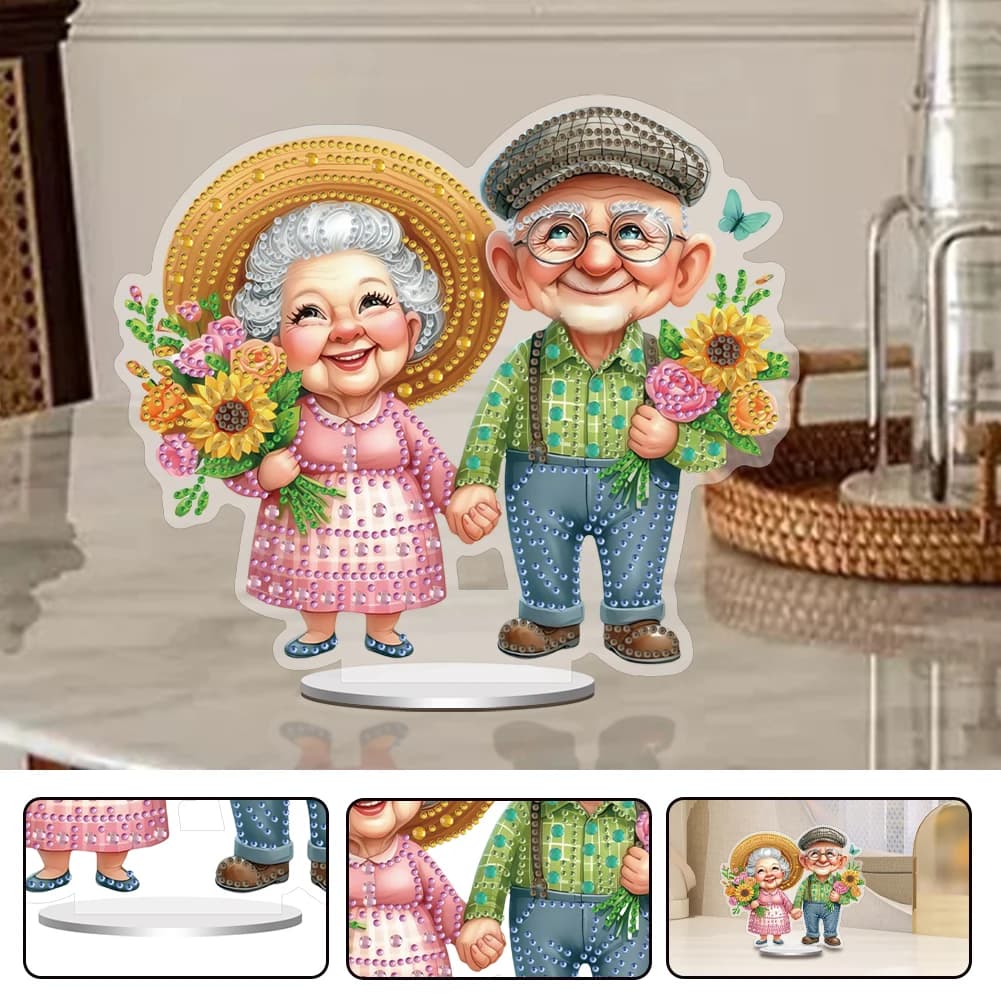 Acrylic Special Shape Old Couple Diamond Painting Tabletop Ornaments Kit Desktop Diamond Art Kits Rhinestones Desktop Ornaments