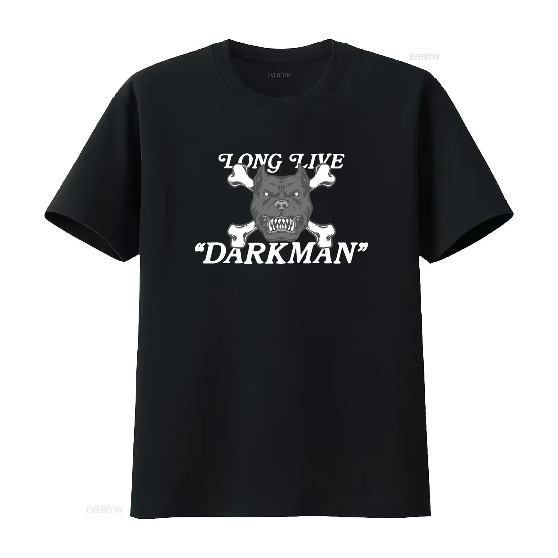 Maglietta Long Live Darkman con teschio e ossa incrociate, streetwear pop culture da uomo, vintage, lavata, comoda, grafica, elegante